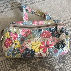 Thirty-One Floral Cosmetic Bag with Pink and Blue Flowers